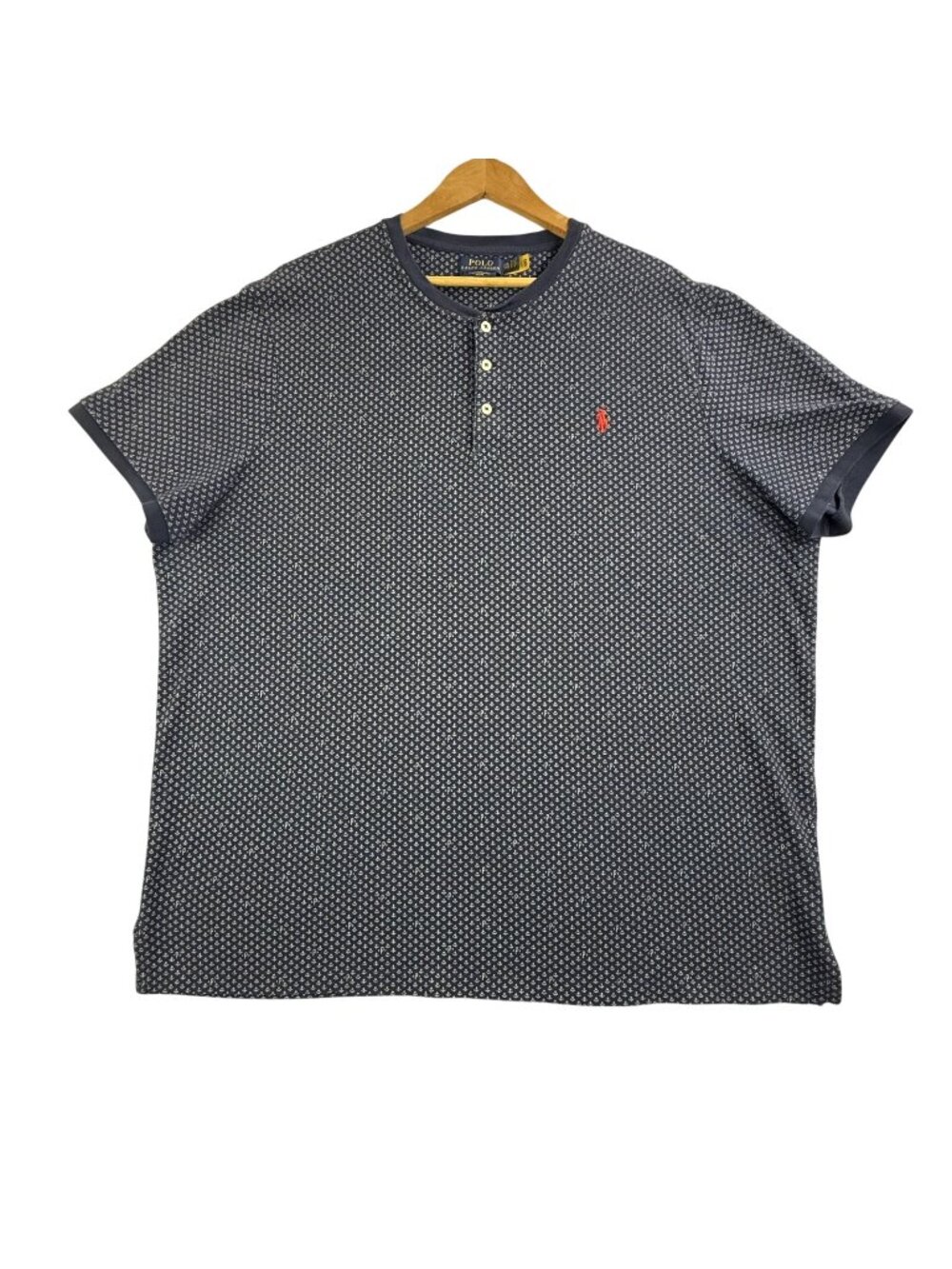 Polo Ralph Lauren Shirt Mens 2XL Blue Anchor AOP Featherweight Mesh Henley Tee